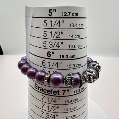 Vintage 90s Silver Tone Purple Faux Pearl Beaded Bracelet Women's Jewelry - Thumbnail 6
