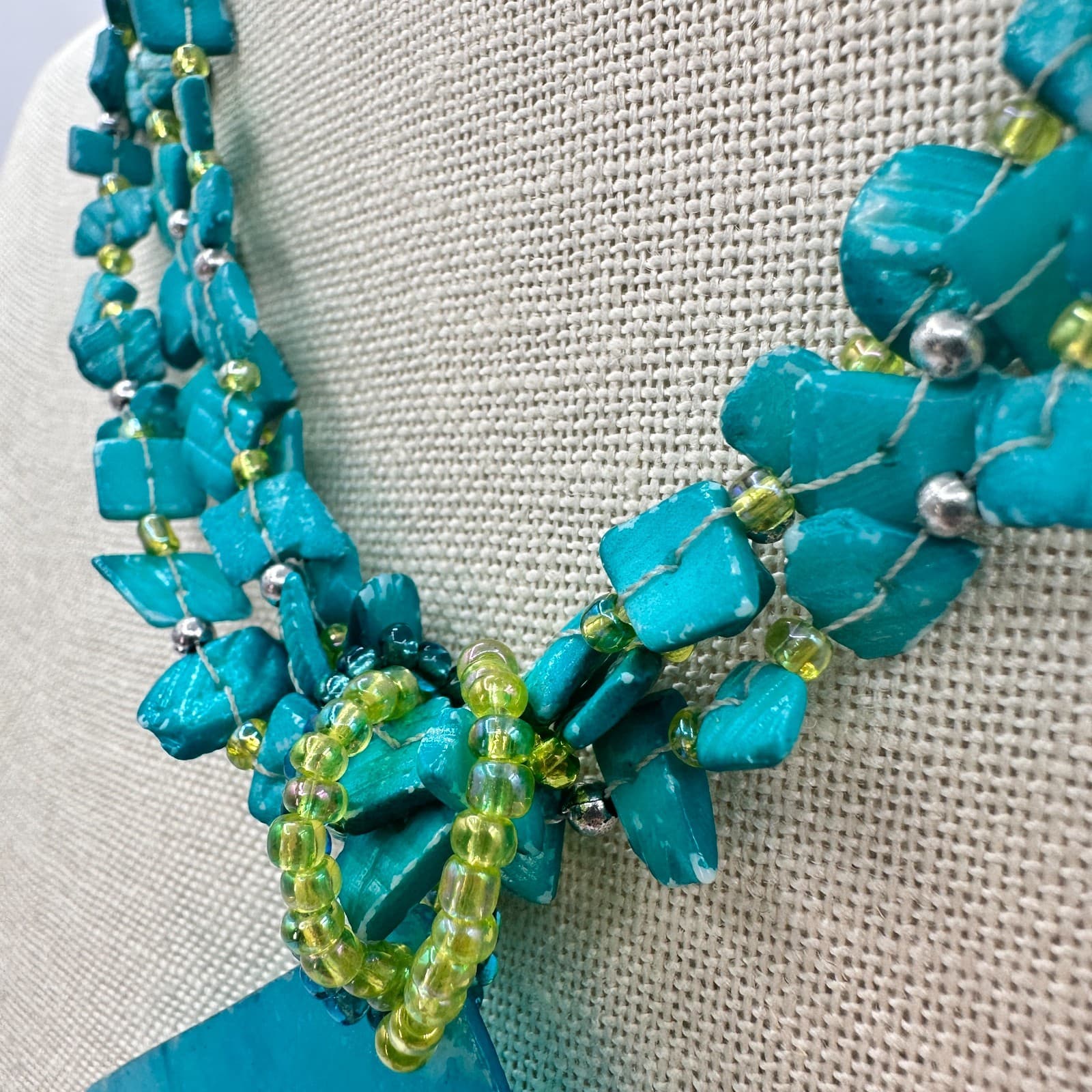 Vintage Y2K Turquoise Blue Pendent Necklace Statement Women's Classic Jewelry - Thumbnail 6