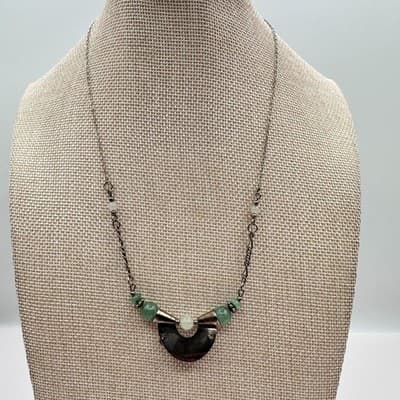 Vintage 90s Green Aventurine Crescent Moon Pendant Necklace Women's Jewelry - Thumbnail 7
