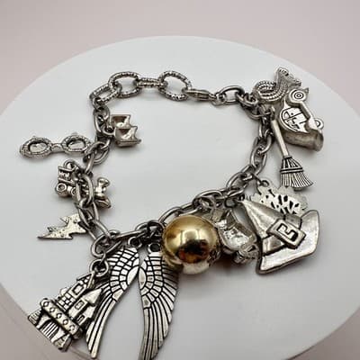 Vintage Y2K Silver Tone Harry Potter Wizard Magic Charm Bracelet Women's Jewelry - Thumbnail 2