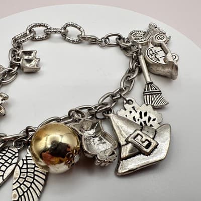Vintage Y2K Silver Tone Harry Potter Wizard Magic Charm Bracelet Women's Jewelry - Thumbnail 6