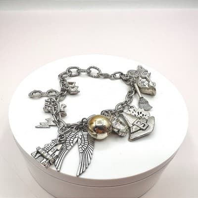Vintage Y2K Silver Tone Harry Potter Wizard Magic Charm Bracelet Women's Jewelry