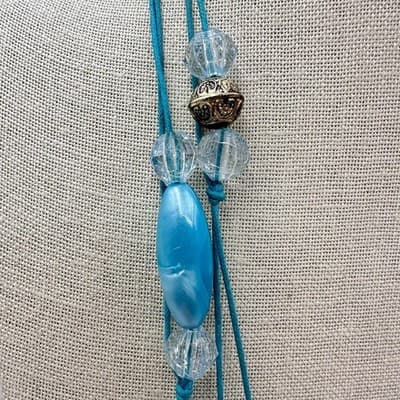 Vintage Y2K Teal Blue Beaded Necklace Boho Cord Statement Women's Jewelry - Thumbnail 4