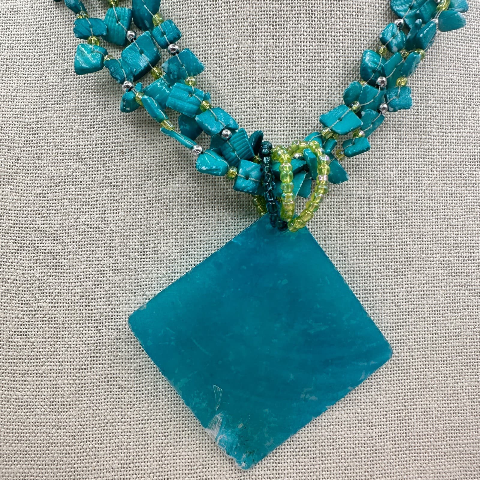 Vintage Y2K Turquoise Blue Pendent Necklace Statement Women's Classic Jewelry - Thumbnail 2