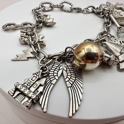 Vintage Y2K Silver Tone Harry Potter Wizard Magic Charm Bracelet Women's Jewelry - Thumbnail 3