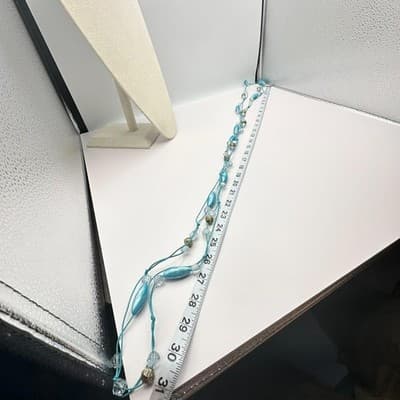 Vintage Y2K Teal Blue Beaded Necklace Boho Cord Statement Women's Jewelry - Thumbnail 7