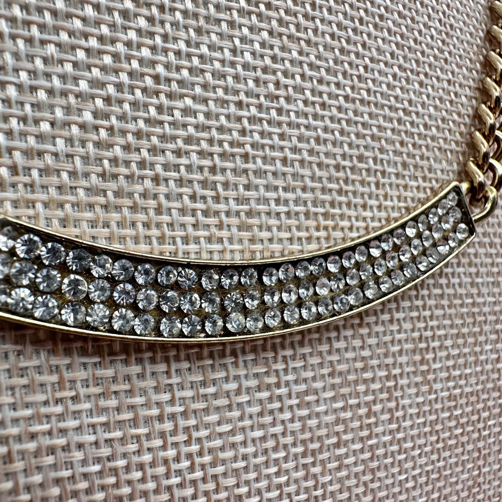Vintage Y2K Gold Tone Clear Rhinestone Curb Chain Necklace Boho Women's Jewelry - Thumbnail 5