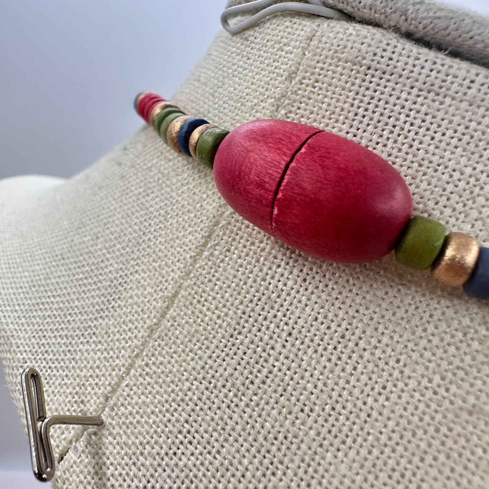 Vintage 90s Wooden Beaded Necklace Geometric Statement Women's Classic Jewelry - Thumbnail 8