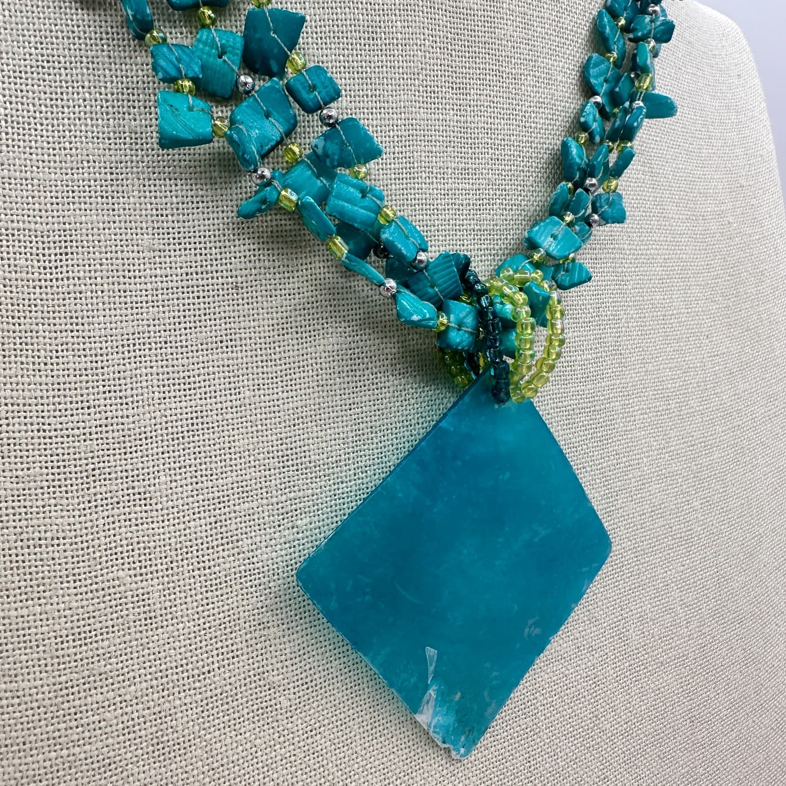 Vintage Y2K Turquoise Blue Pendent Necklace Statement Women's Classic Jewelry - Thumbnail 3