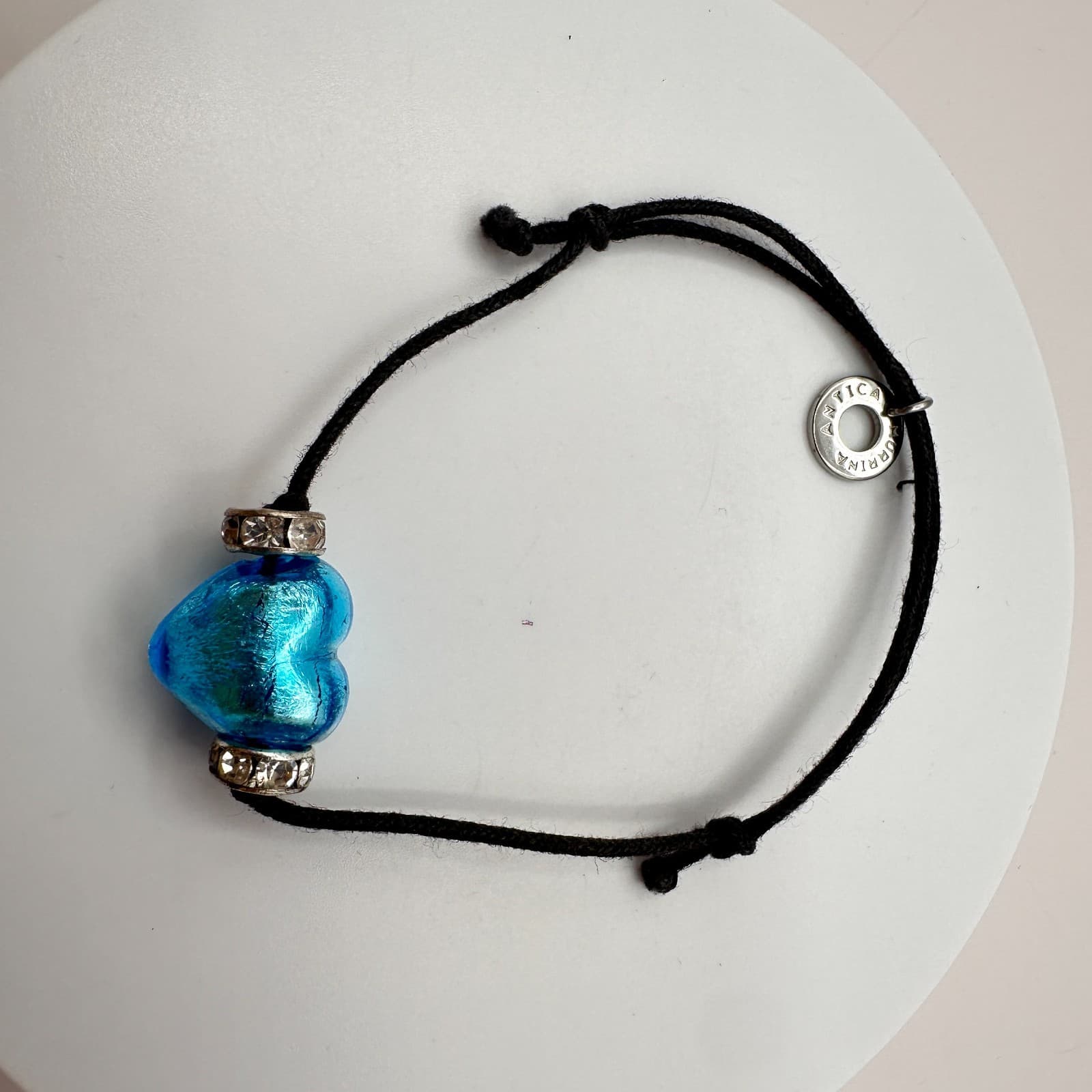 Vintage Y2K Silver Tone Blue Glass Heart Cord Bracelet Women's Classic Jewelry - Thumbnail 4