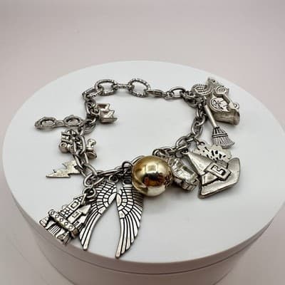 Vintage Y2K Silver Tone Harry Potter Wizard Magic Charm Bracelet Women's Jewelry - Thumbnail 4