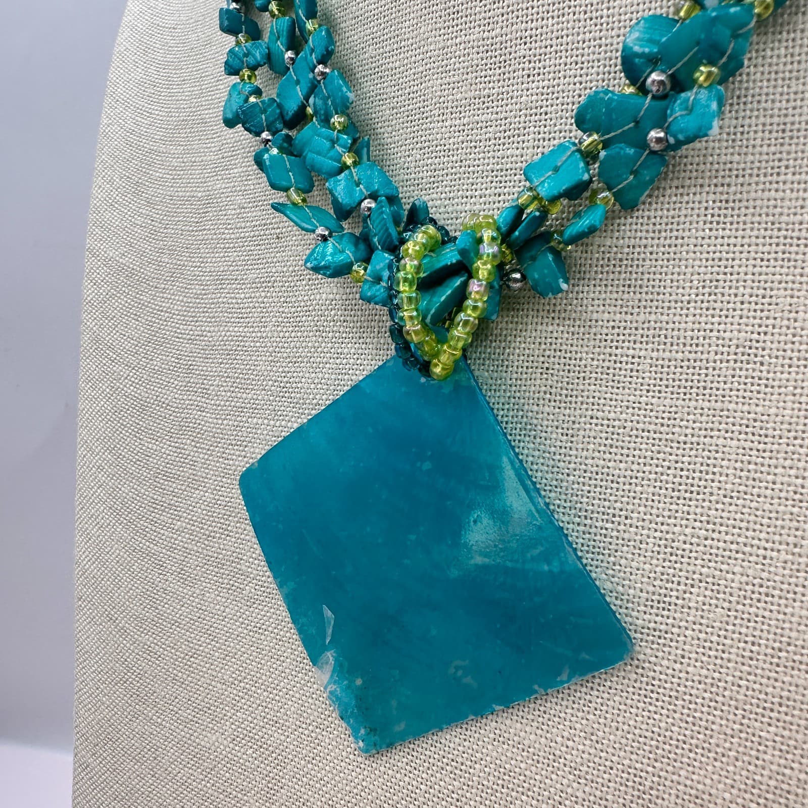 Vintage Y2K Turquoise Blue Pendent Necklace Statement Women's Classic Jewelry - Thumbnail 5