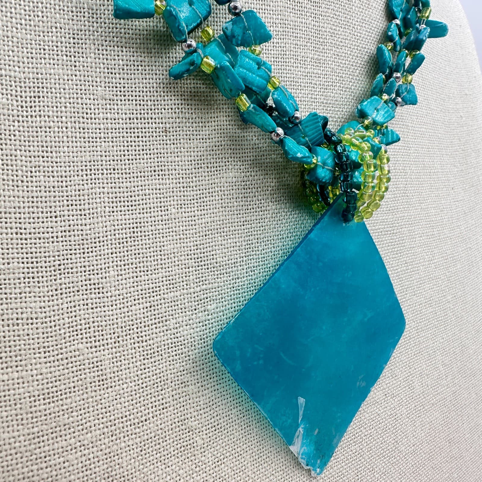 Vintage Y2K Turquoise Blue Pendent Necklace Statement Women's Classic Jewelry - Thumbnail 4