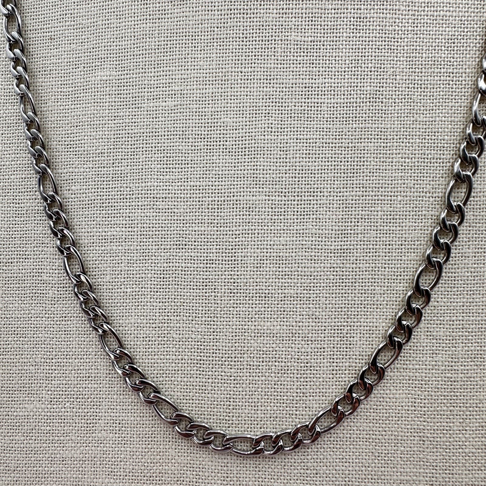 Vintage 90s Silver Tone Figaro Link Chain Necklace Unisex Fashion Jewelry - Thumbnail 3