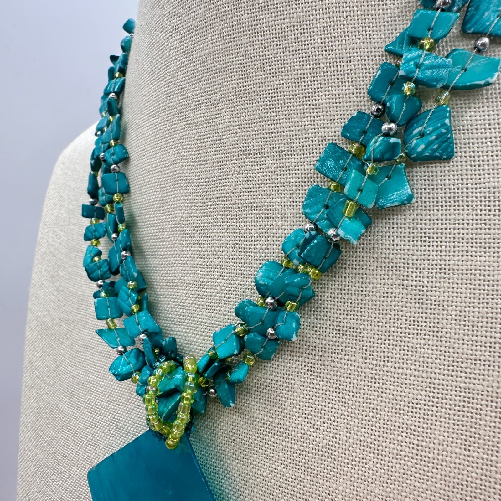Vintage Y2K Turquoise Blue Pendent Necklace Statement Women's Classic Jewelry - Thumbnail 7