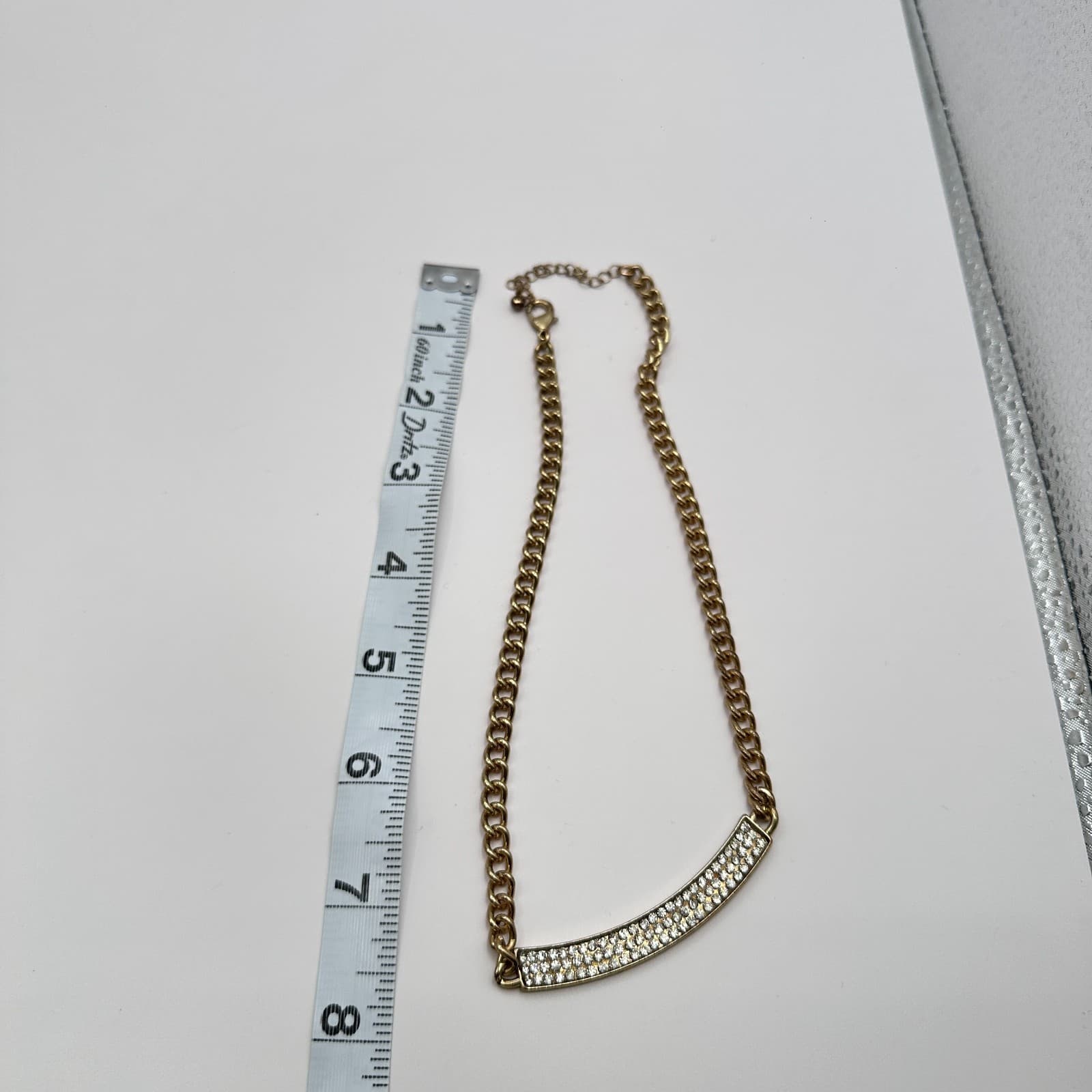 Vintage Y2K Gold Tone Clear Rhinestone Curb Chain Necklace Boho Women's Jewelry - Thumbnail 9