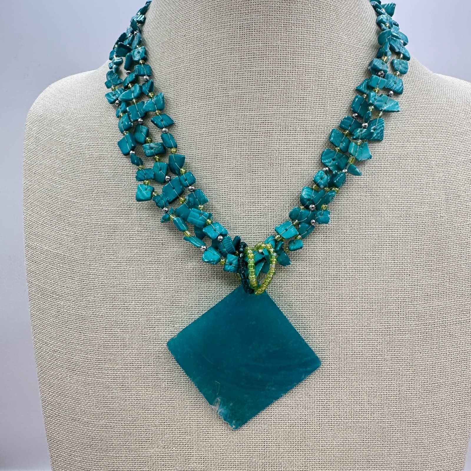 Vintage Y2K Turquoise Blue Pendent Necklace Statement Women's Classic Jewelry - Thumbnail 8
