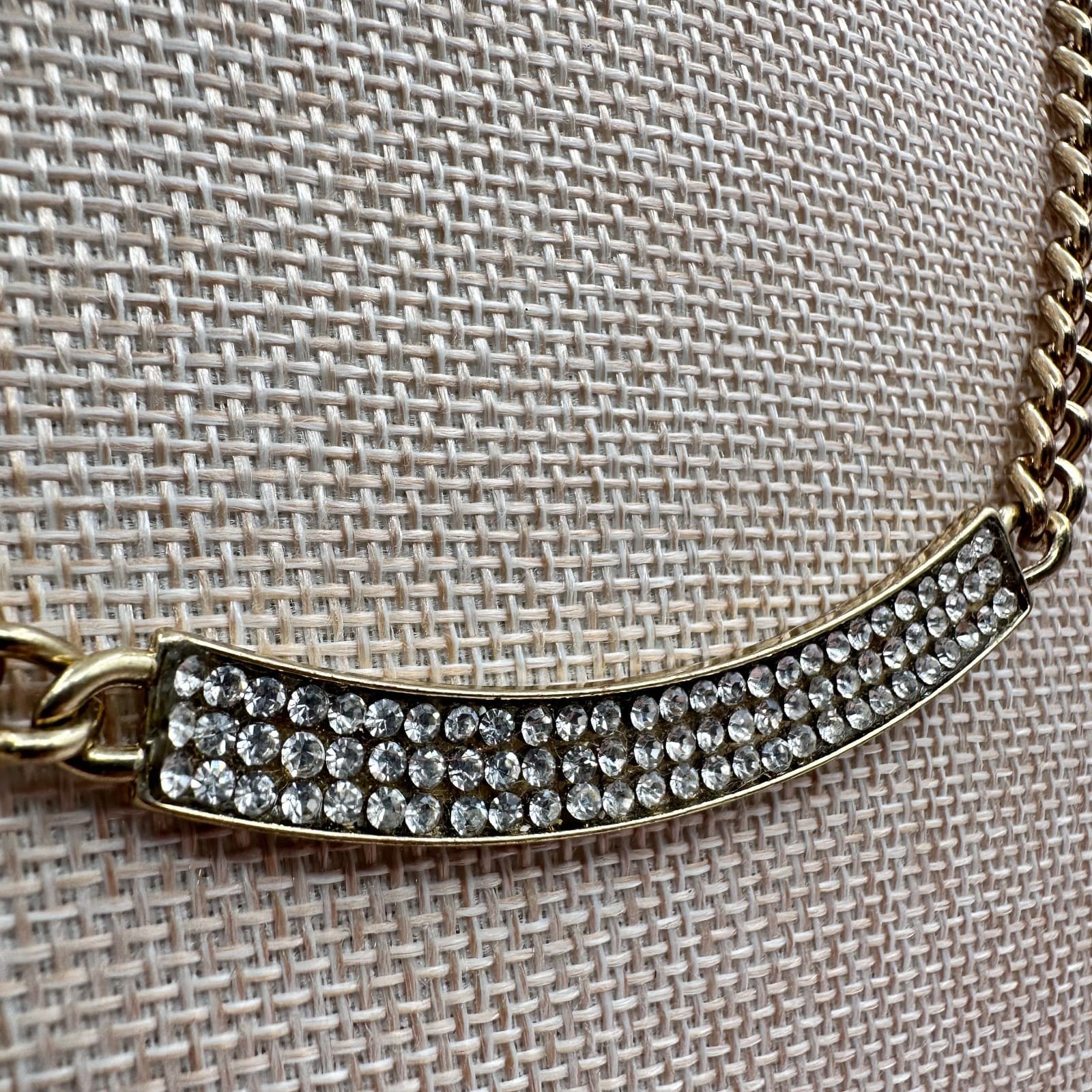 Vintage Y2K Gold Tone Clear Rhinestone Curb Chain Necklace Boho Women's Jewelry - Thumbnail 4