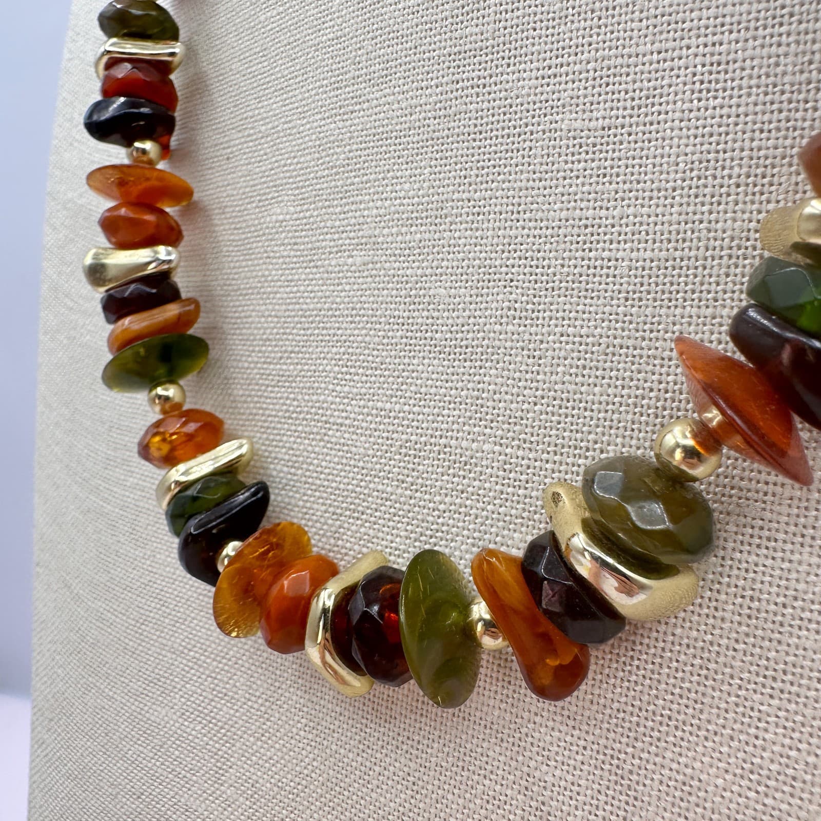 Vintage 90s Earth Tone Beaded Necklace Statement Women's Classic Fashion Jewelry - Thumbnail 5