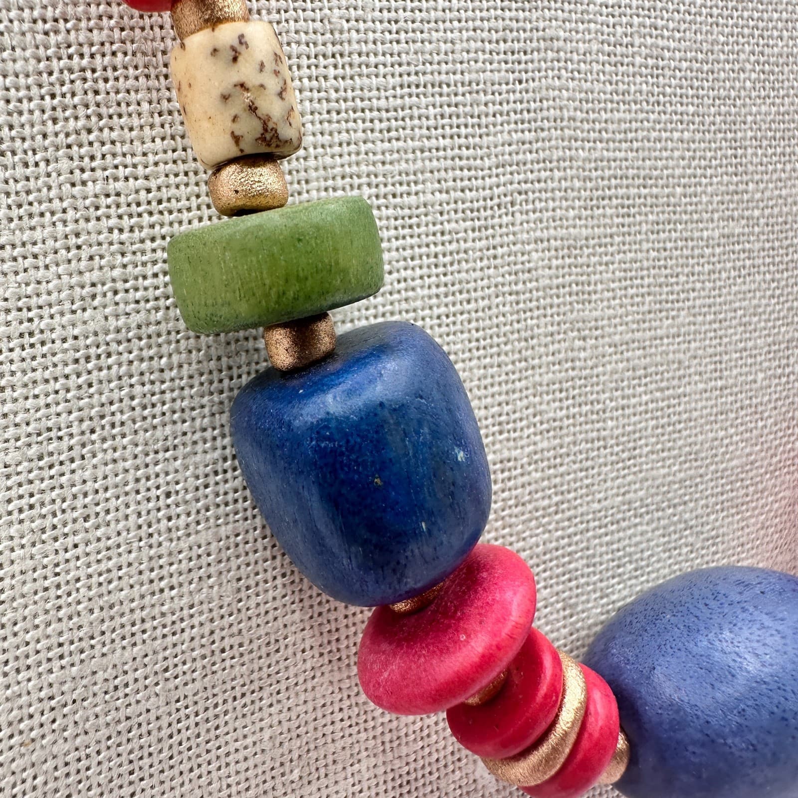 Vintage 90s Wooden Beaded Necklace Geometric Statement Women's Classic Jewelry - Thumbnail 5