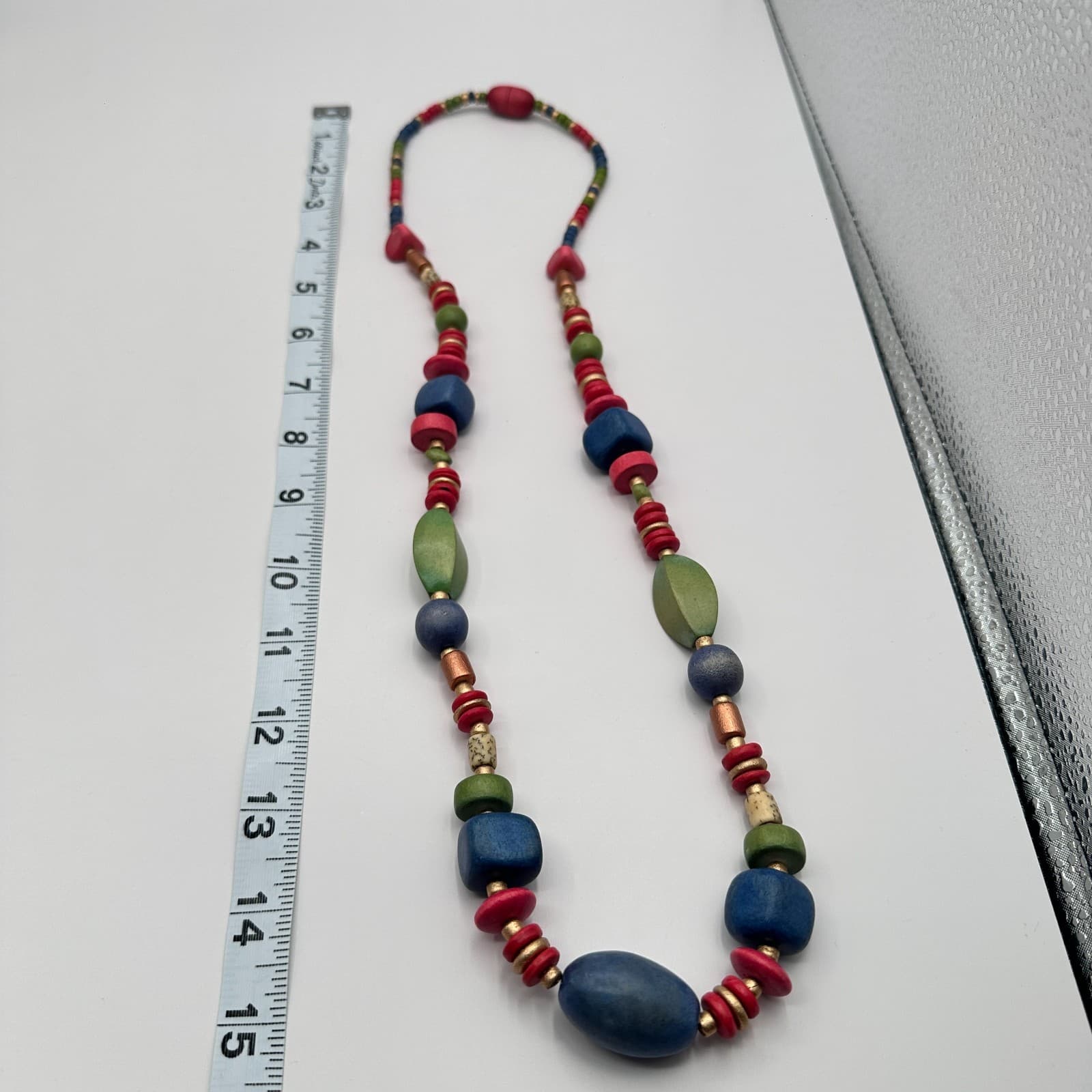Vintage 90s Wooden Beaded Necklace Geometric Statement Women's Classic Jewelry - Thumbnail 9