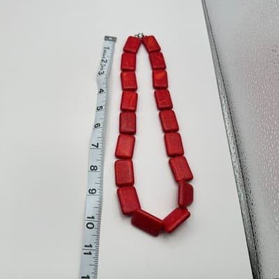 Vintage 90s Red Howlite Turquoise Rectangle Beaded Statement Necklace Jewelry - Thumbnail 9
