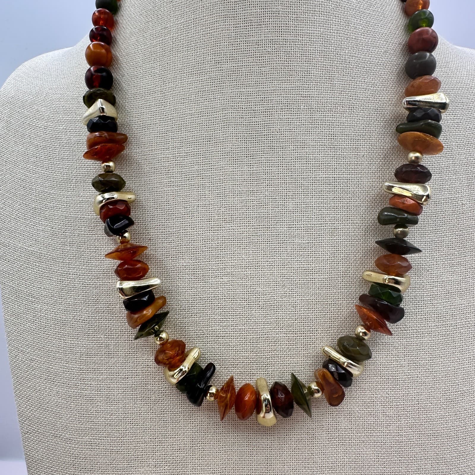 Vintage 90s Earth Tone Beaded Necklace Statement Women's Classic Fashion Jewelry - Thumbnail 8