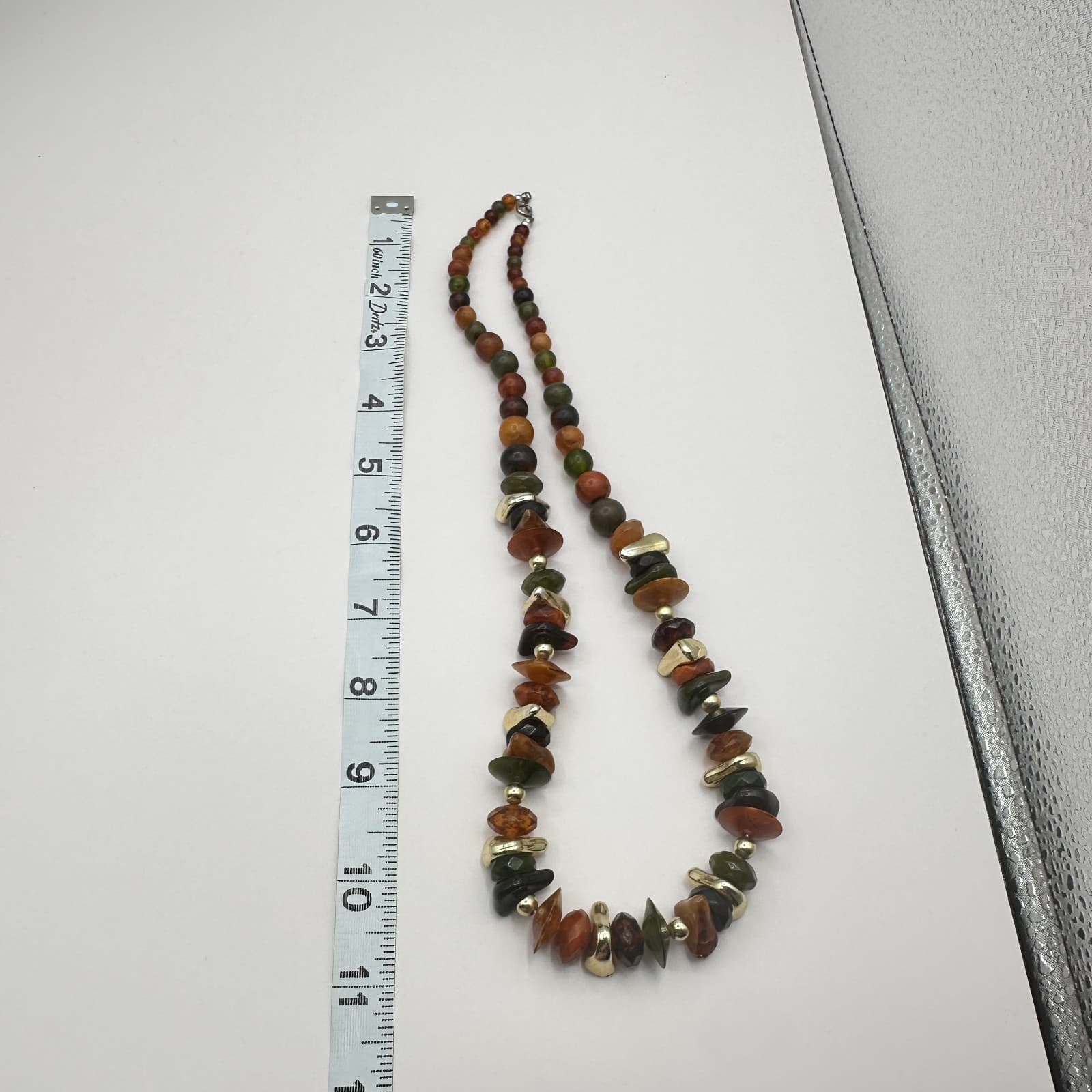 Vintage 90s Earth Tone Beaded Necklace Statement Women's Classic Fashion Jewelry - Thumbnail 10
