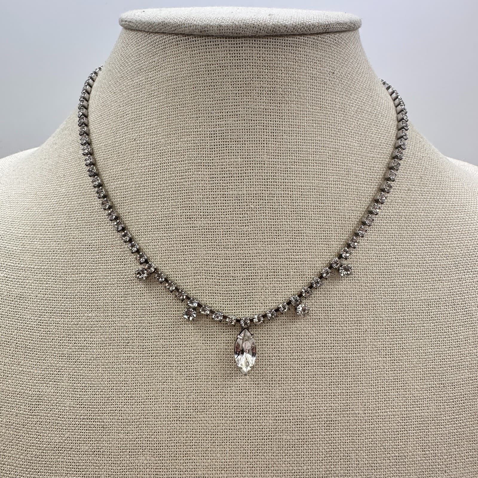 Vintage 90s Silver Tone Clear Glass Cup Chain Pendant Necklace Women's Jewelry - Thumbnail 2