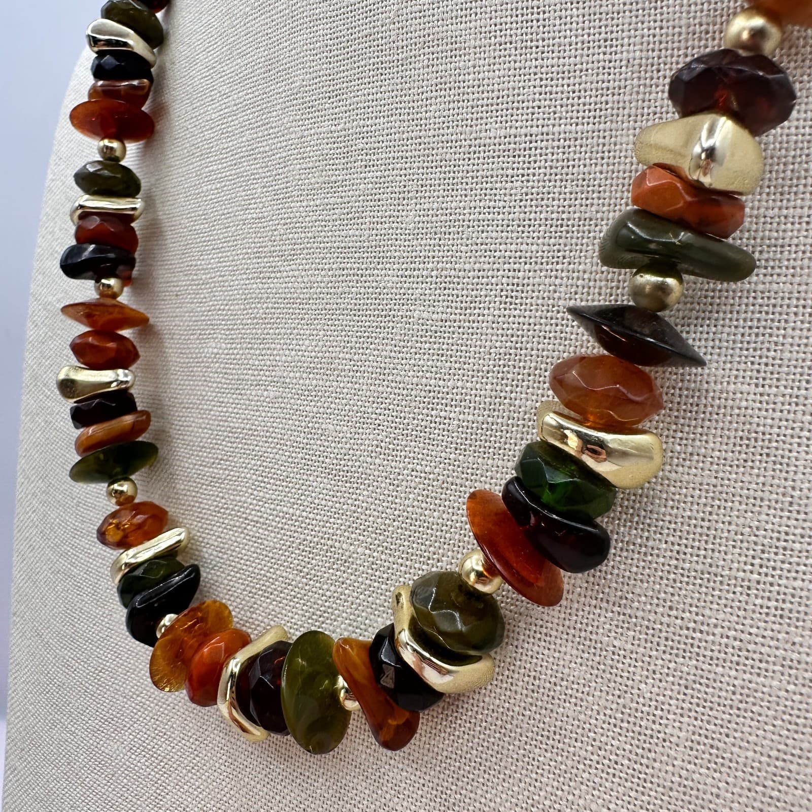 Vintage 90s Earth Tone Beaded Necklace Statement Women's Classic Fashion Jewelry - Thumbnail 6