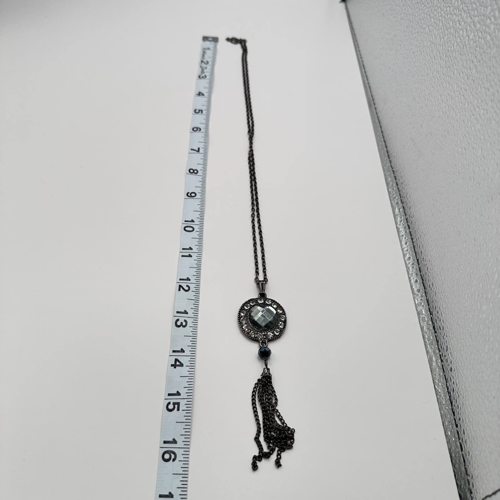 Vintage Y2K Gunmetal Tone Tassel Pendant Necklace Statement Women's Jewelry - Thumbnail 9
