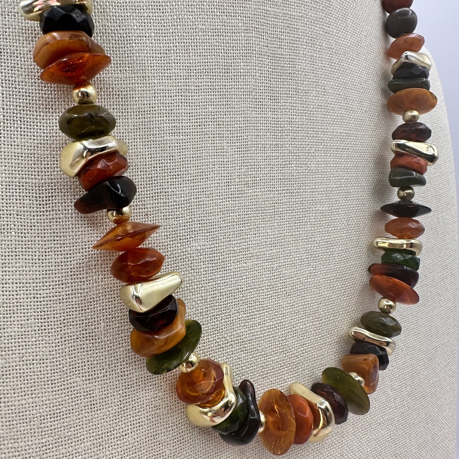 Vintage 90s Earth Tone Beaded Necklace Statement Women's Classic Fashion Jewelry - Thumbnail 3