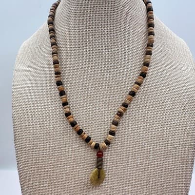 Vintage Y2K Wooden Beaded Pendant Necklace Statement Women's Classic Jewelry - Thumbnail 7