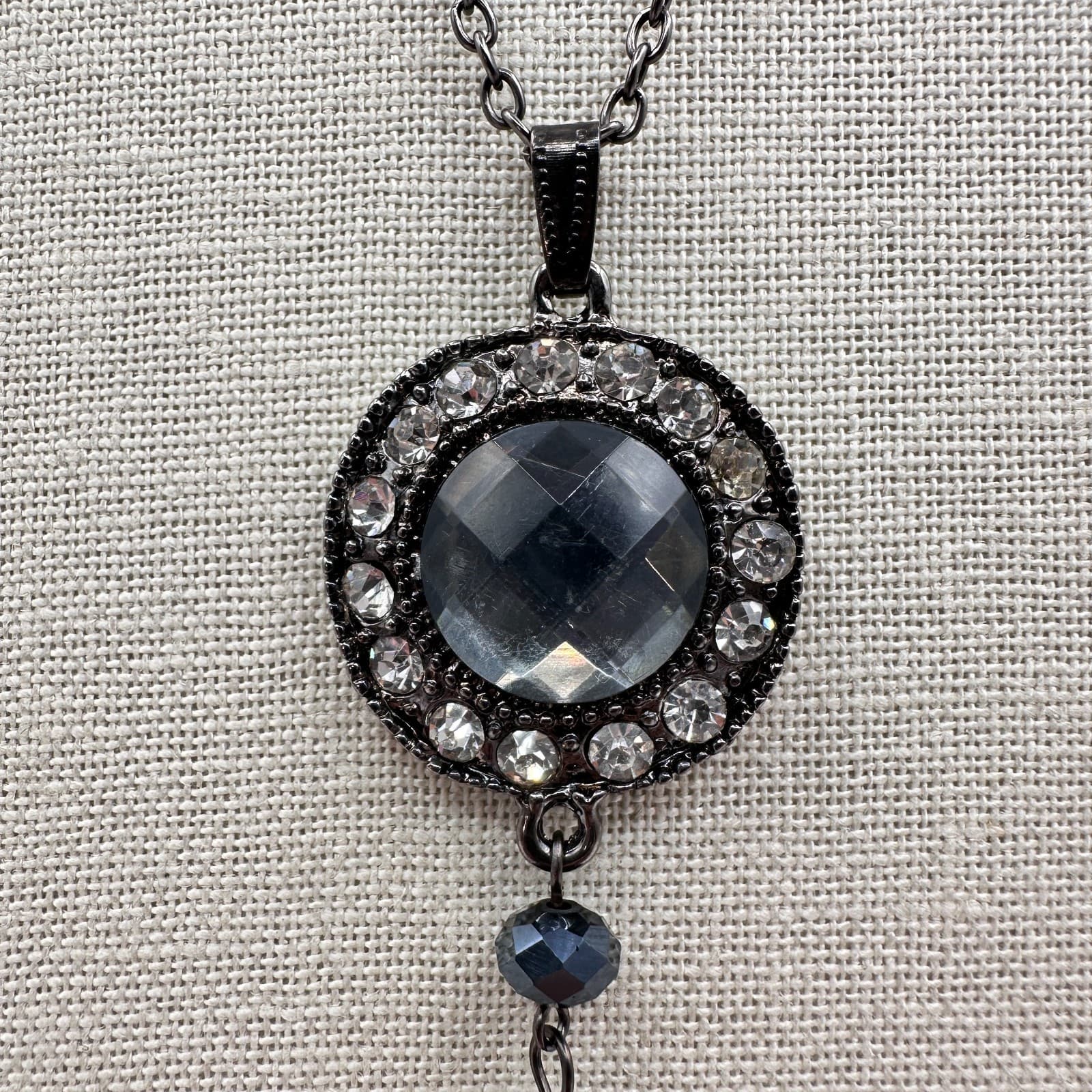 Vintage Y2K Gunmetal Tone Tassel Pendant Necklace Statement Women's Jewelry - Thumbnail 5