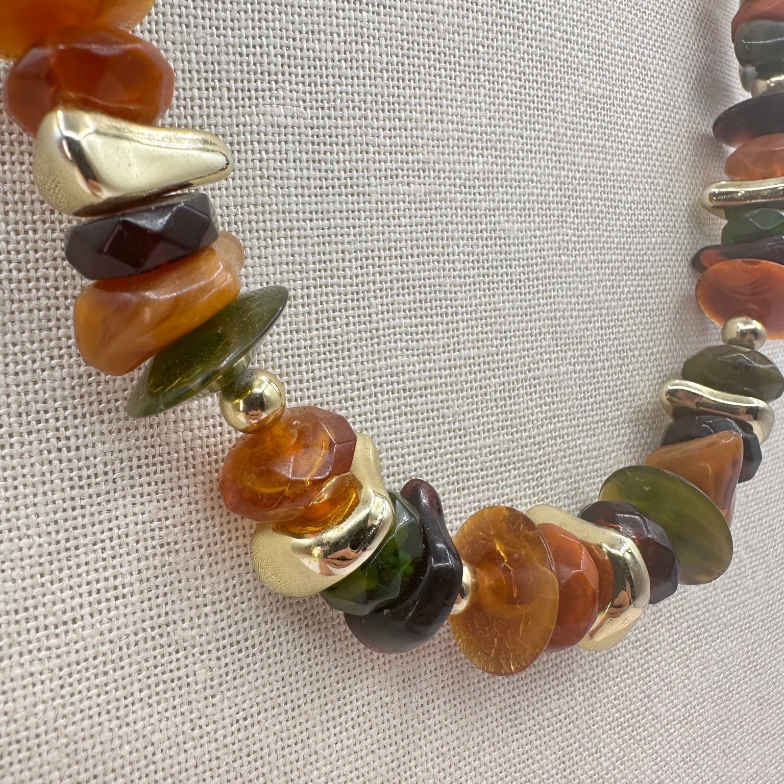 Vintage 90s Earth Tone Beaded Necklace Statement Women's Classic Fashion Jewelry - Thumbnail 4