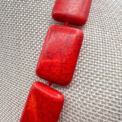 Vintage 90s Red Howlite Turquoise Rectangle Beaded Statement Necklace Jewelry - Thumbnail 6