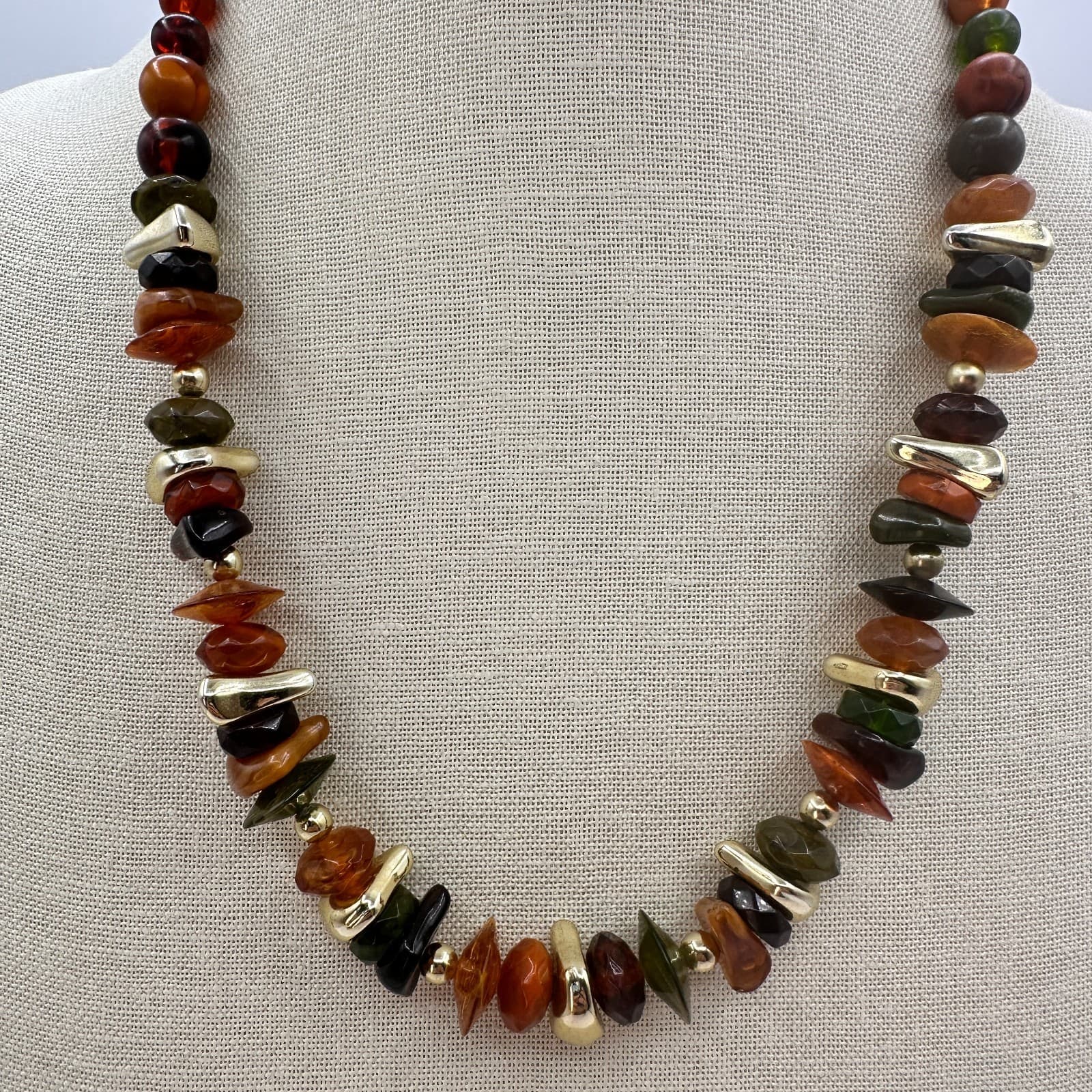 Vintage 90s Earth Tone Beaded Necklace Statement Women's Classic Fashion Jewelry - Thumbnail 2