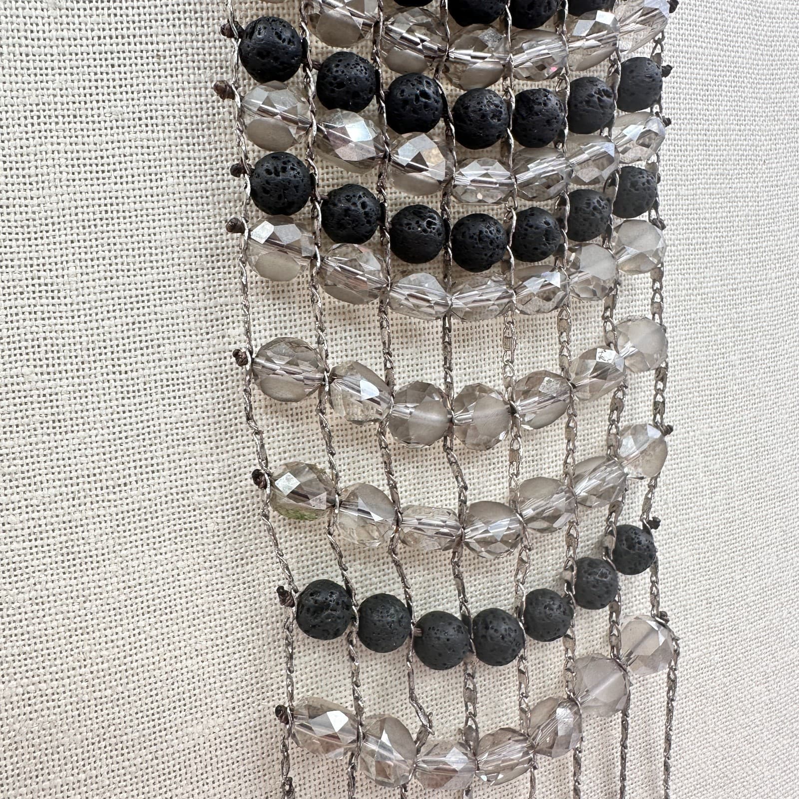Vintage 90s Lava Rock Beaded Bib Necklace Statement Fringe Brown Cord Jewelry - Thumbnail 7