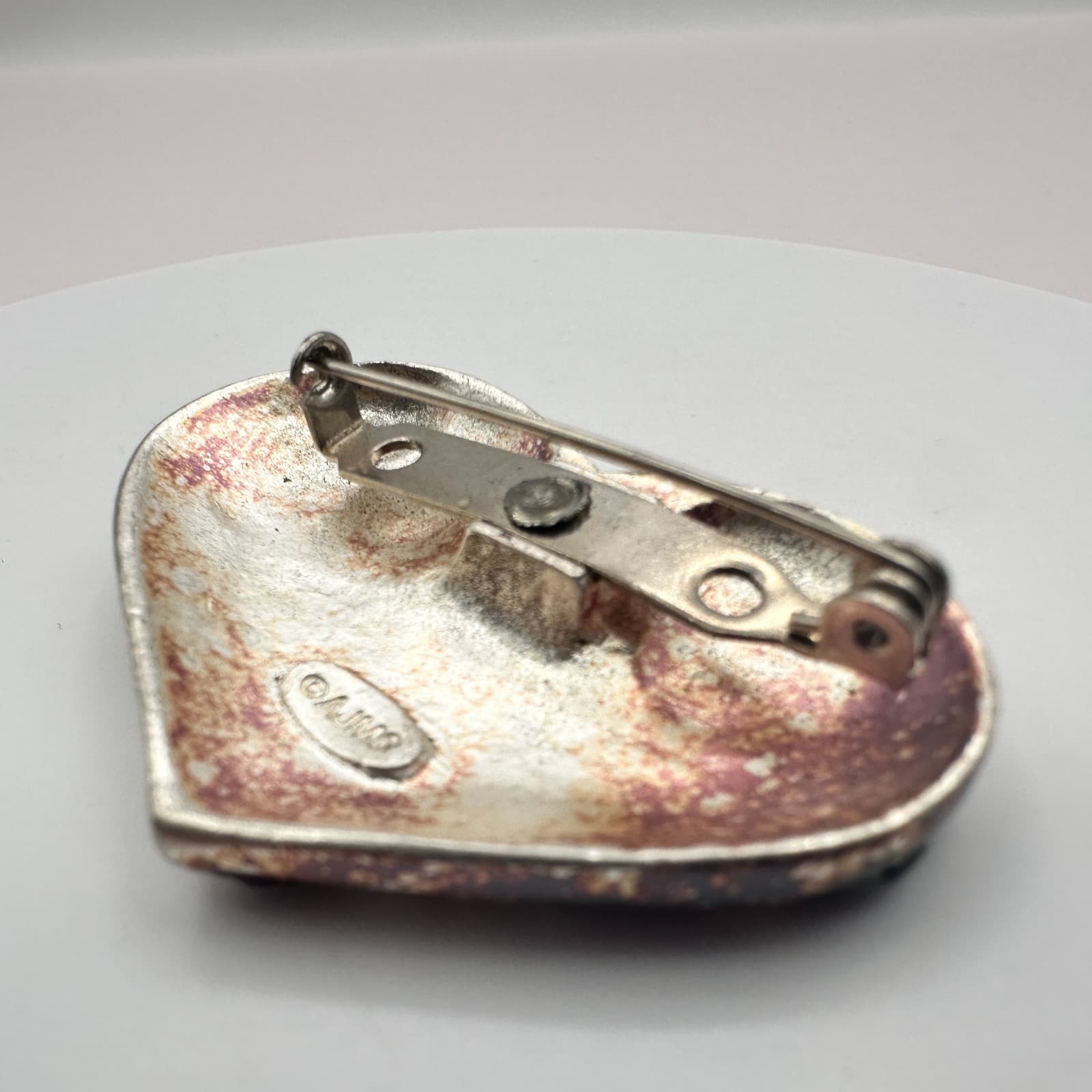 Vintage 80s Grandma Heart Brooch Silver Tone Pink Rhinestone Glitter Pin Jewelry - Thumbnail 7