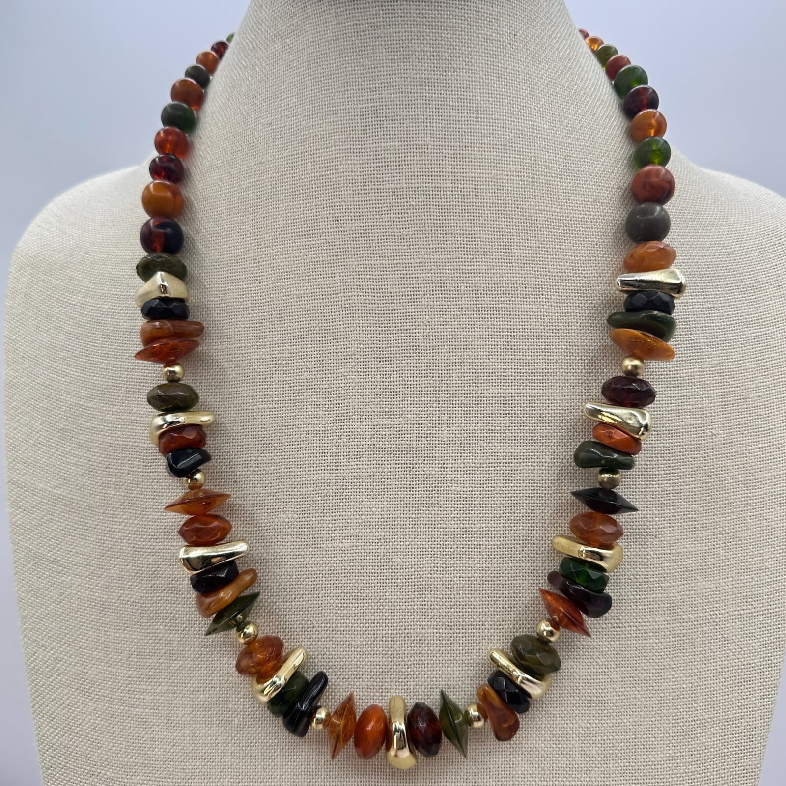 Vintage 90s Earth Tone Beaded Necklace Statement Women's Classic Fashion Jewelry - Thumbnail 9