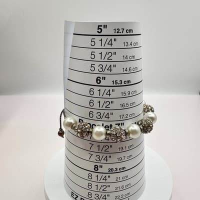 Vintage 90s White Faux Pearl Rhinestone Ball Bracelet Women's Classic Jewelry - Thumbnail 9