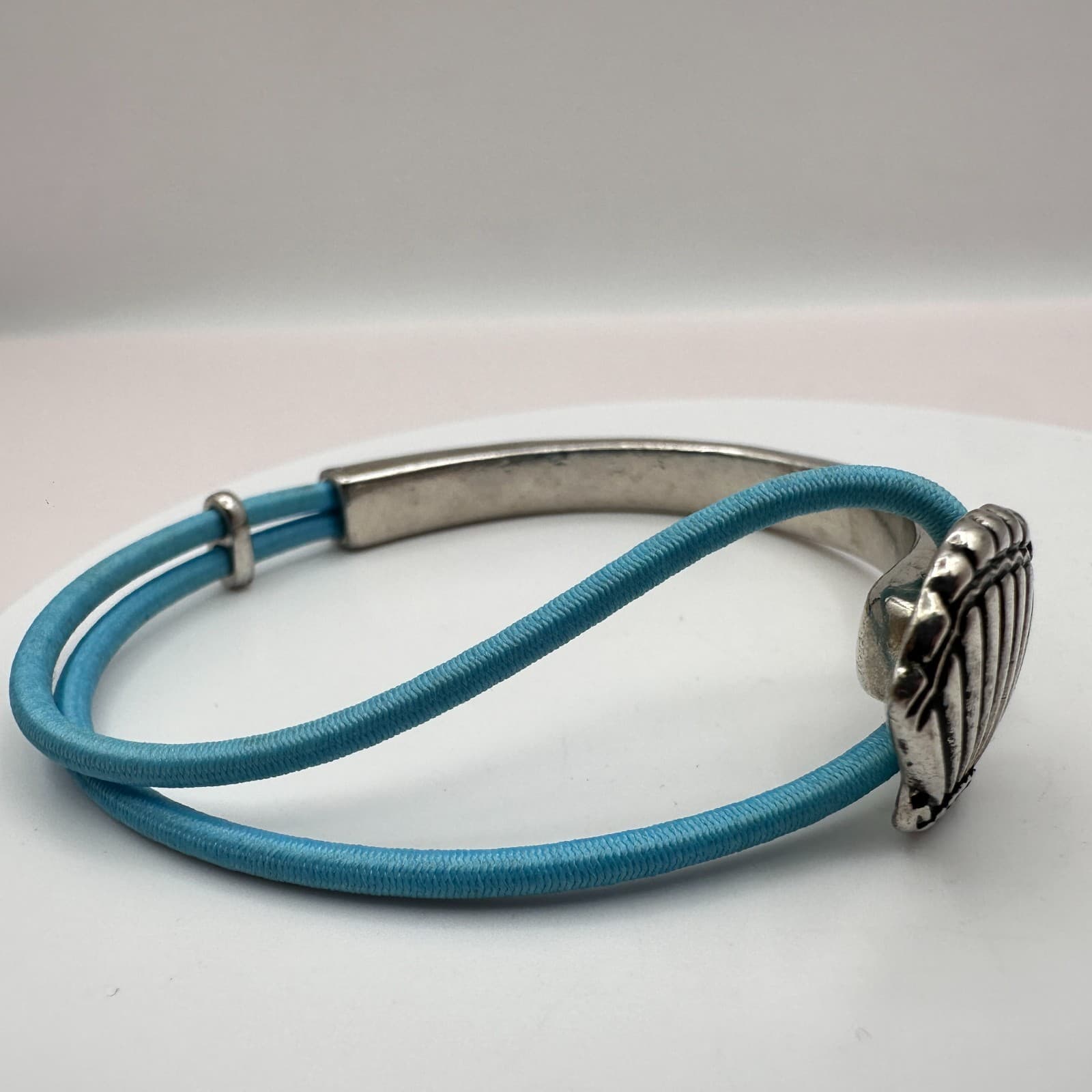 Vintage Y2K Silver Tone Shell Blue Cord Bracelet Women's Classic Fashion Jewelry - Thumbnail 6