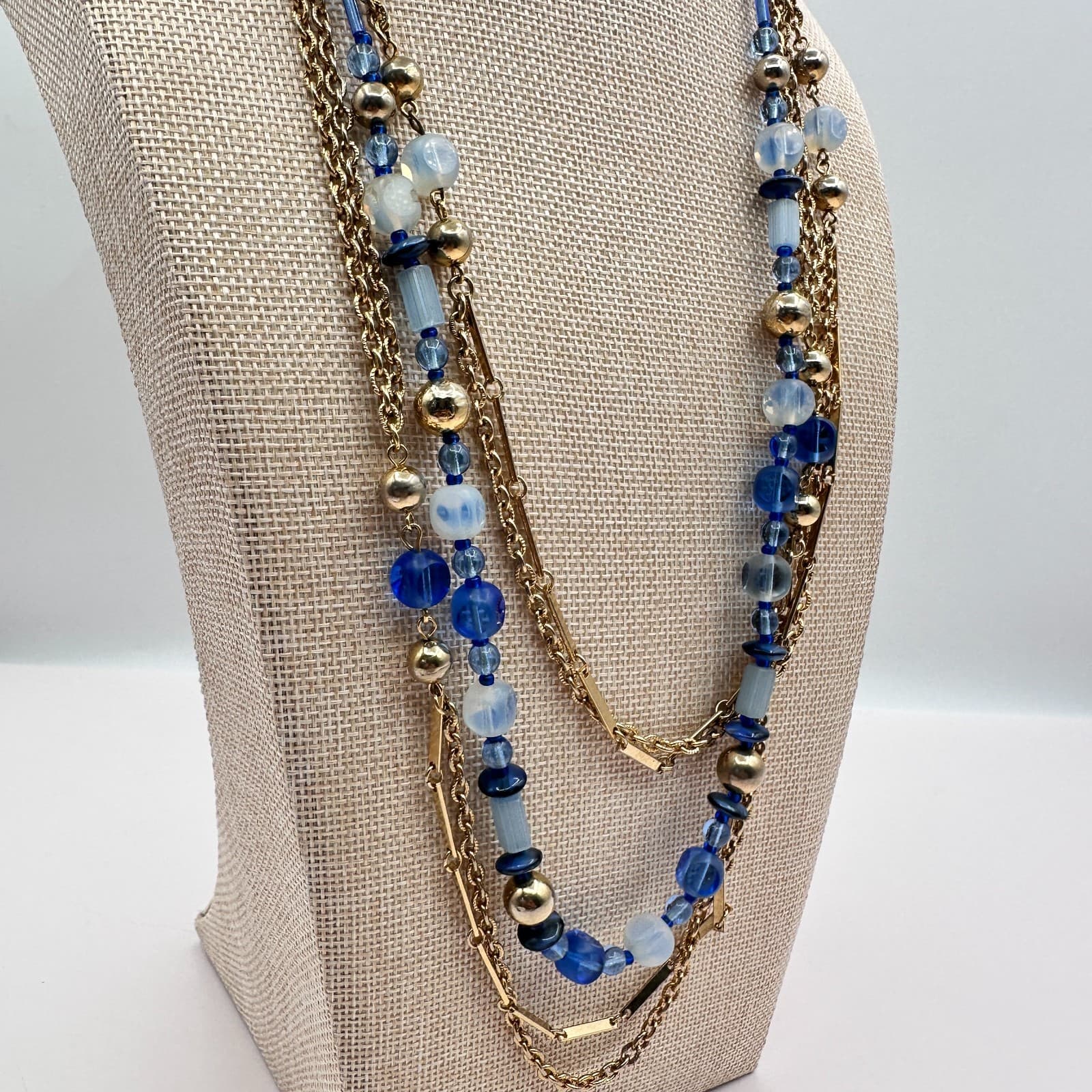 Vintage 90s Beaded Multi-Strand Gold Tone Necklace & Dangle Earrings Set Jewelry - Thumbnail 7