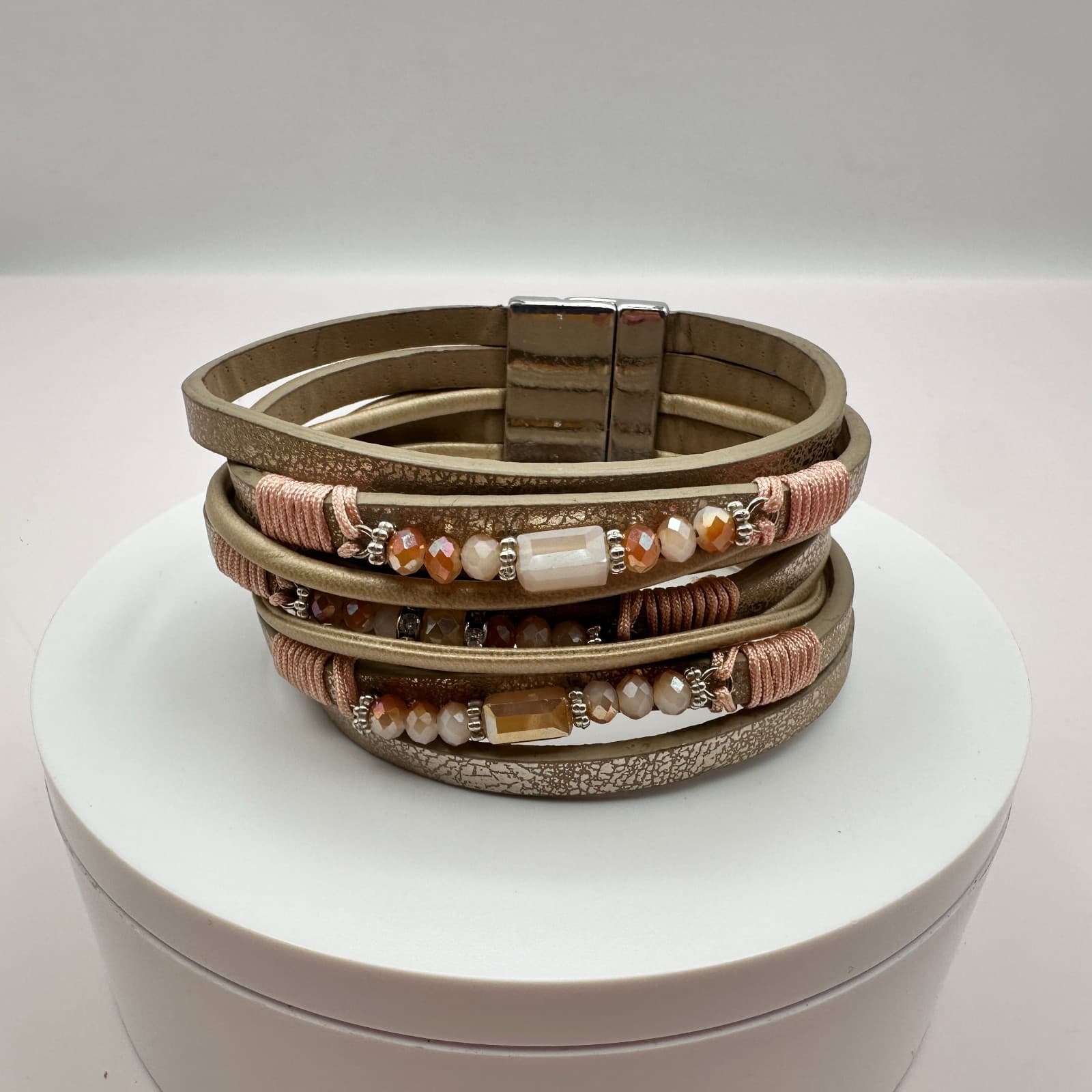 Vintage Y2K Boho Beaded Faux Leather Multi Strand Cuff Bracelet Women's Jewelry - Thumbnail 7