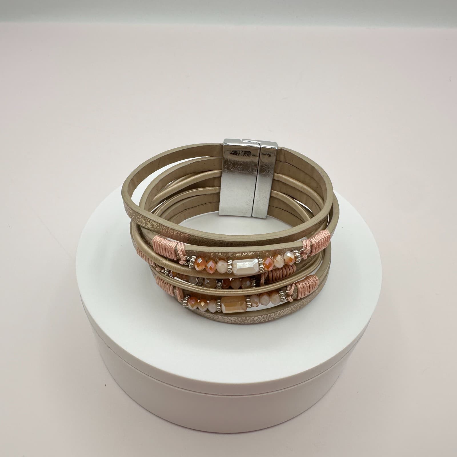 Vintage Y2K Boho Beaded Faux Leather Multi Strand Cuff Bracelet Women's Jewelry - Thumbnail 8