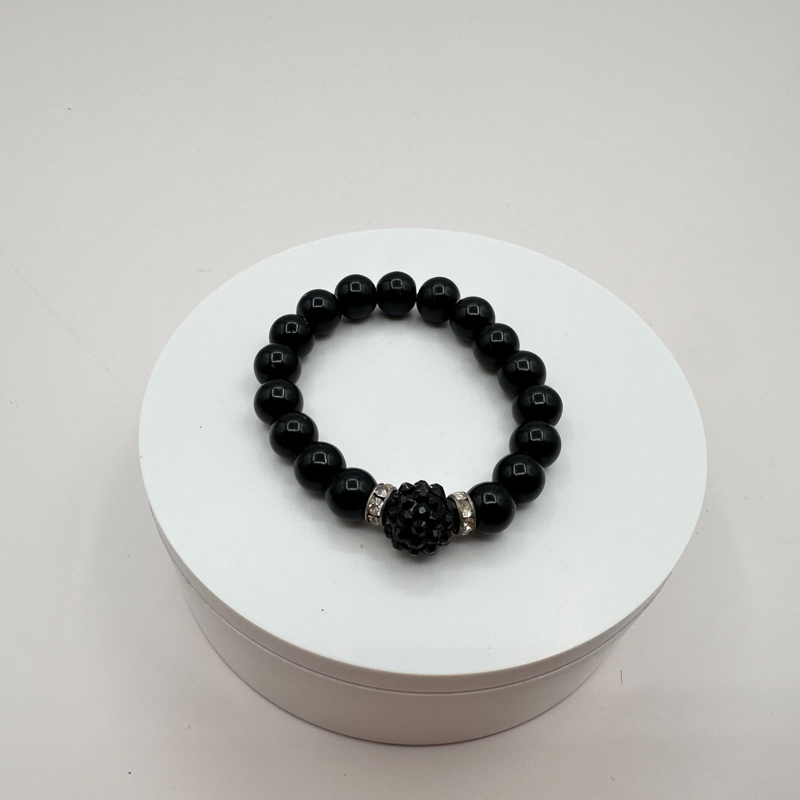 Vintage 90s Silver Tone Black Glass Beaded Disco Ball Bracelet Women's Jewelry - Thumbnail 4