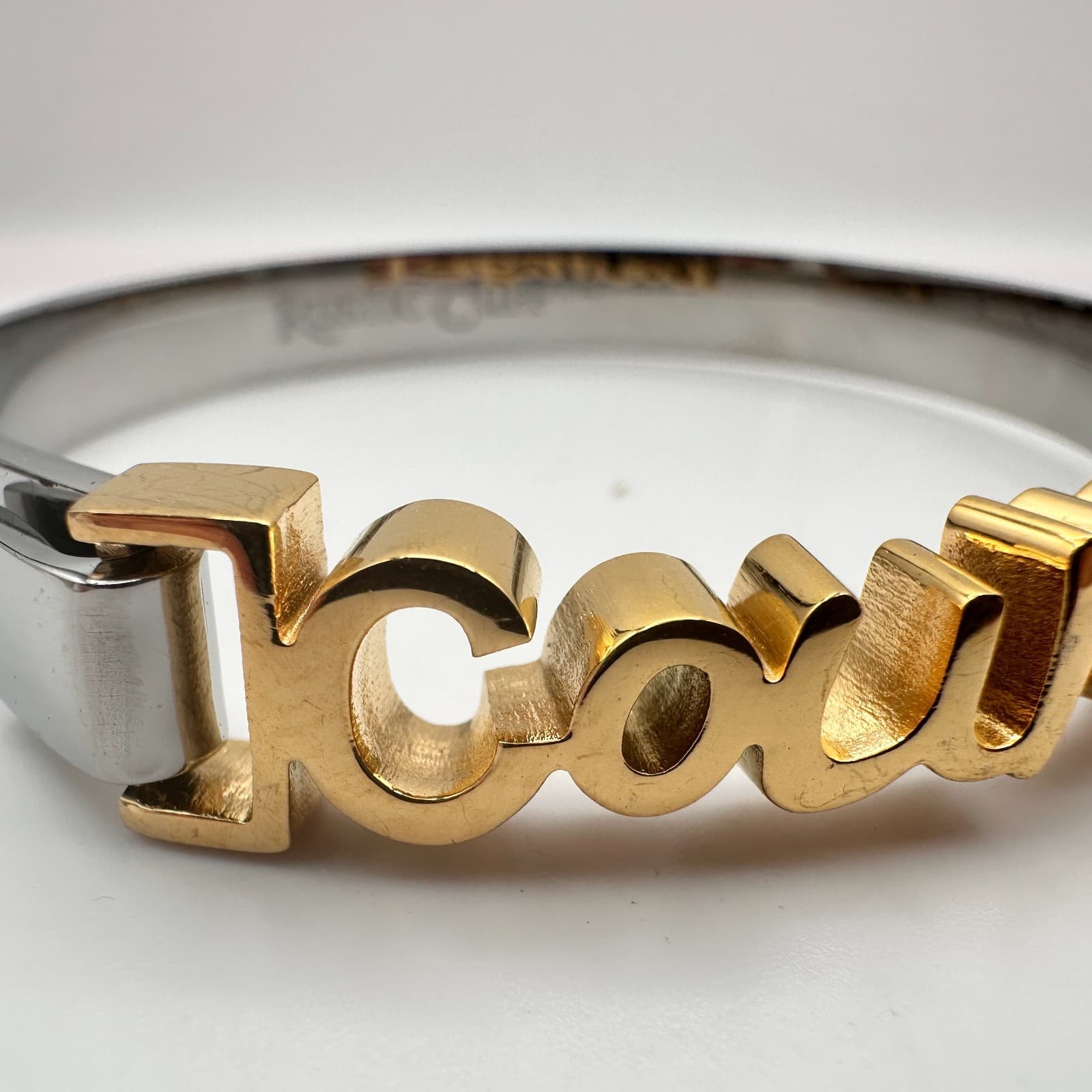 Vintage 90s Rustic Cuff Courage Bracelet Two Tone Inspirational Fashion Jewelry - Thumbnail 5