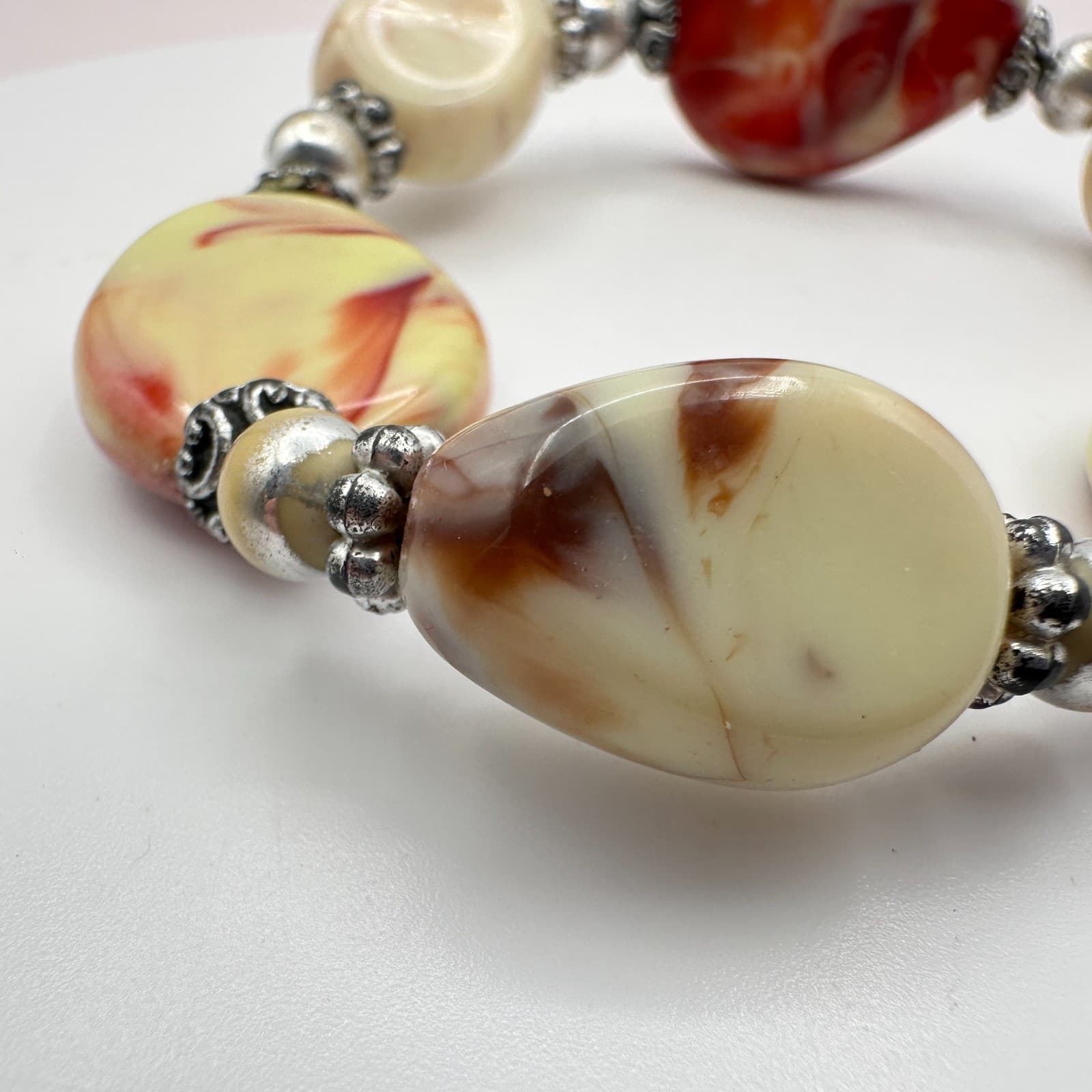 Vintage Y2K Cream Red Marbled Bracelet Statement Women's Classic Fashion Jewelry - Thumbnail 5