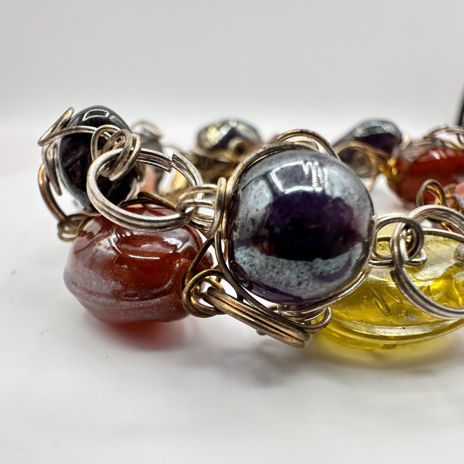 Vintage Y2K Boho Wire Wrapped Beaded Bracelet Set Women's Classic Jewelry - Thumbnail 4