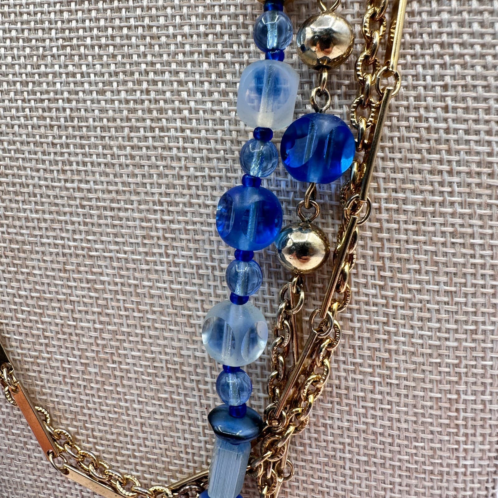 Vintage 90s Beaded Multi-Strand Gold Tone Necklace & Dangle Earrings Set Jewelry - Thumbnail 5